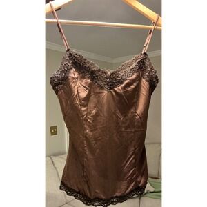 VTG Y2K USA The Limited Brown Satin Lace Trim Camisole Top Adjustable Straps S